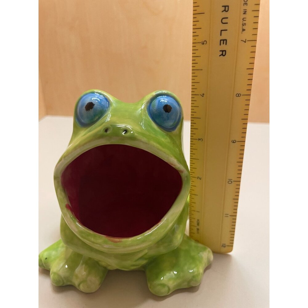 VTG Ceramic Frog Scrubbie Holder Sponge Caddy Soap Dish Figural Frog - Picture 8 of 10